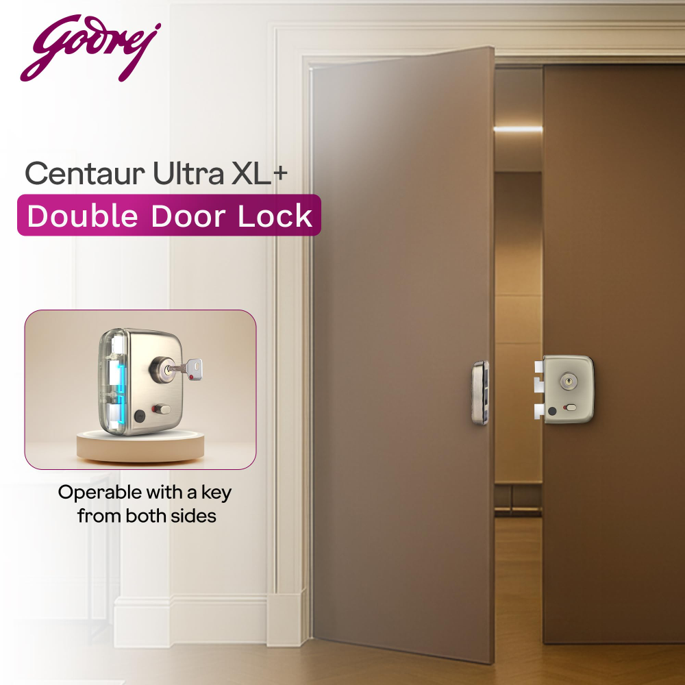 Godrej Locks I Rim Lock I Twin Bolt Compact 1Ck Latch Bolt I for Inside Opening Wooden Doors I Left or Right Handed Doors I 3 Keys I 1-Year Warranty I Textured Black Finish